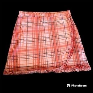 Urban Outfitters orange plaid mini skirt with ruffles